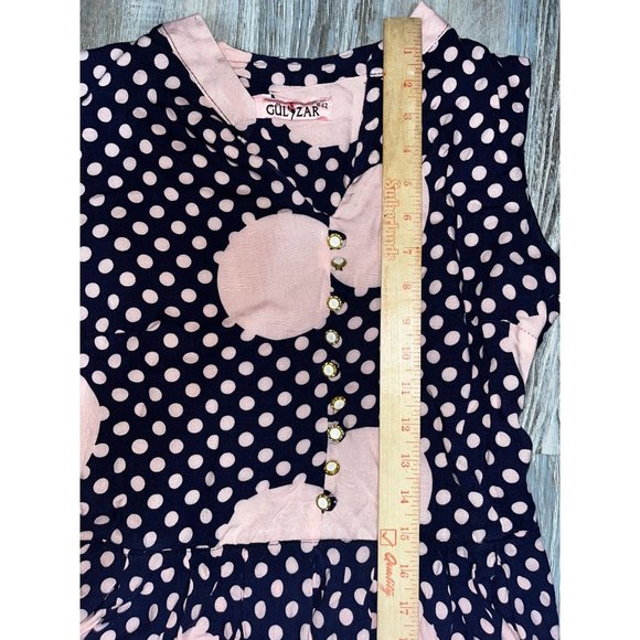 Shirt Waist Dress by Gul Zar Navy and Pink Polka Dots Size Large (42) - Picture 9 of 10
